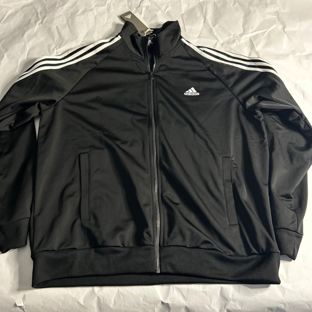 Adidas Mens Black White 3 Stripe Track Jacket Full Zip Tri‎ XL BR1024